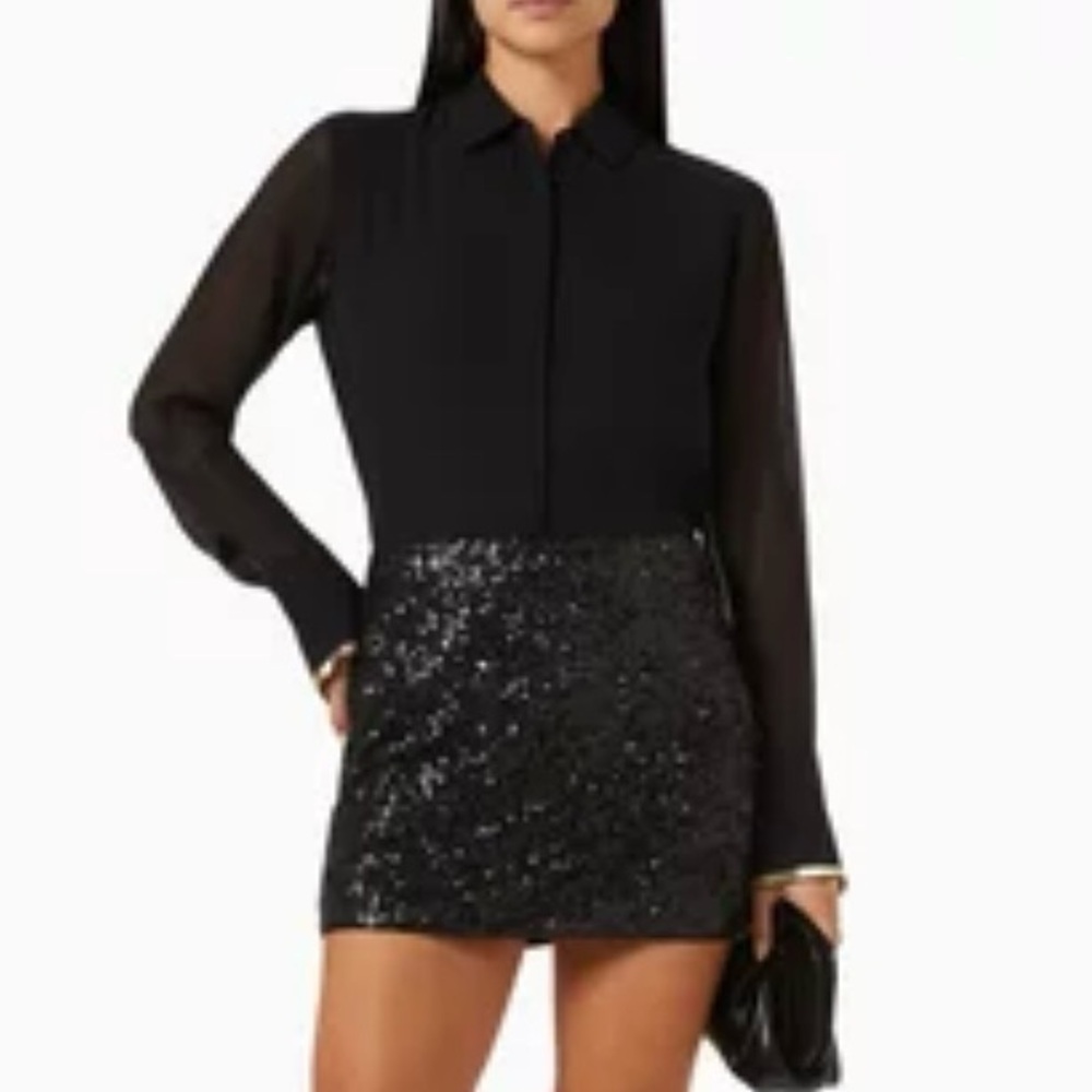 Frame Silk Black Button Up Shirt With Beaded Cuffs size XS